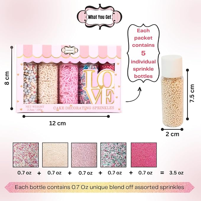 Confect Edible Sprinkles – Blush Pink, White & Silver Dragees with Baby Blue, Green, Teal Jimmies, Fuschia | Vegan, Gluten-Free, Nut-Free, Soy-Free, Dairy-Free Cake & Cupcake Decorating Mix - 5 Oz