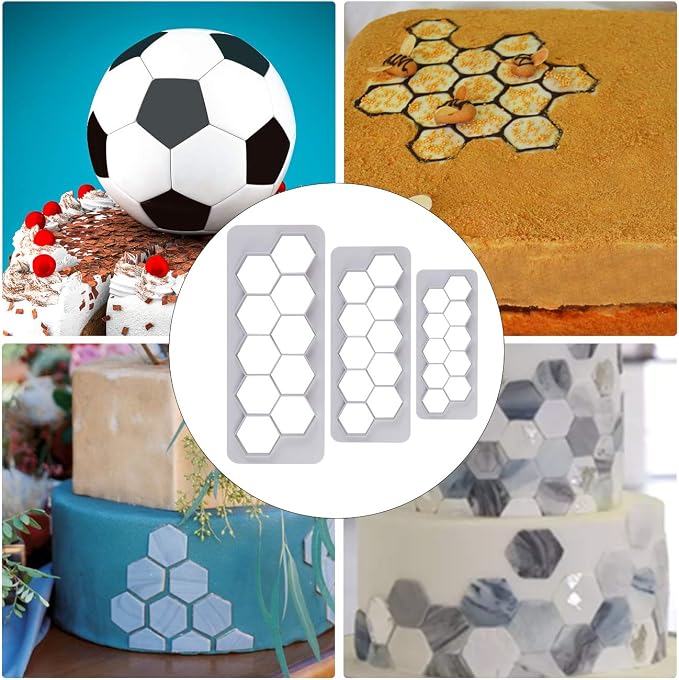 Mity rain Hexagon Cookie Cutter - Geometric Multicutter- Football Cake Fondant Cutter - 3 Size,Hexagon Biscuit Cutters,Novel Creative Cake Decorating