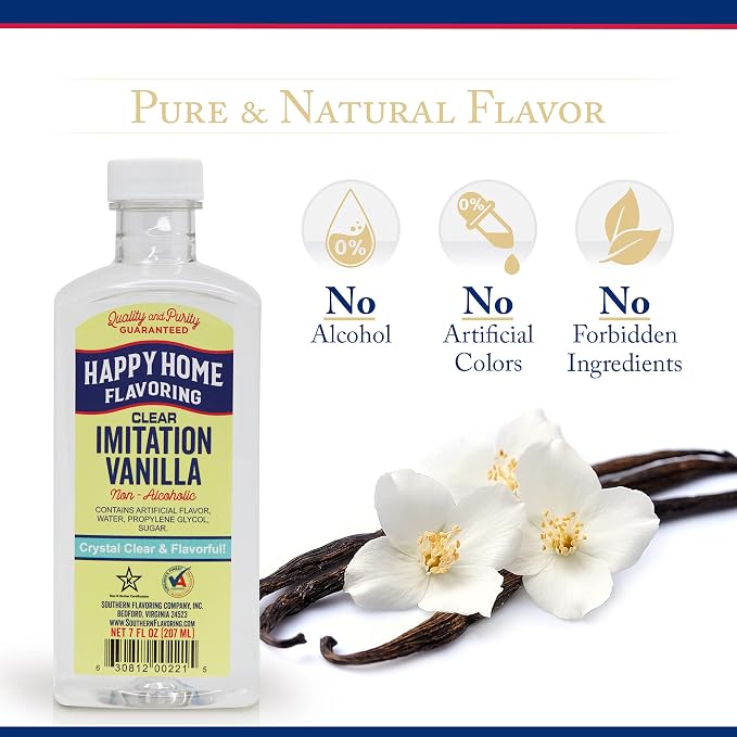 Happy Home Clear Imitation Vanilla Flavoring, Non-Alcoholic, Certified Kosher, 7 oz.