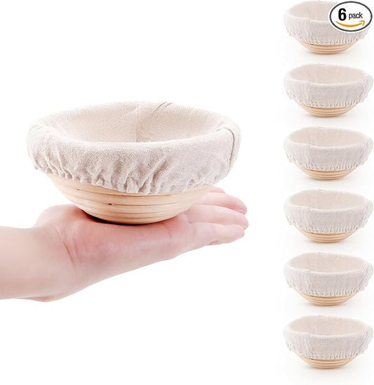 DOYOLLA Mini Bread Dough Proofing Basket & Liner (Set of 6, 5 inch), Sourdough Bread Bakery Bowls for Professional & Home Bakers