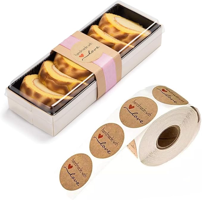 500 Pcs Handmade with Love Stickers,Cartoon Handmade with Love Round Baking Sticker,Self-Adhesive Label Decor,for Baked Packaging Envelope Homemade Gift(1 inch)