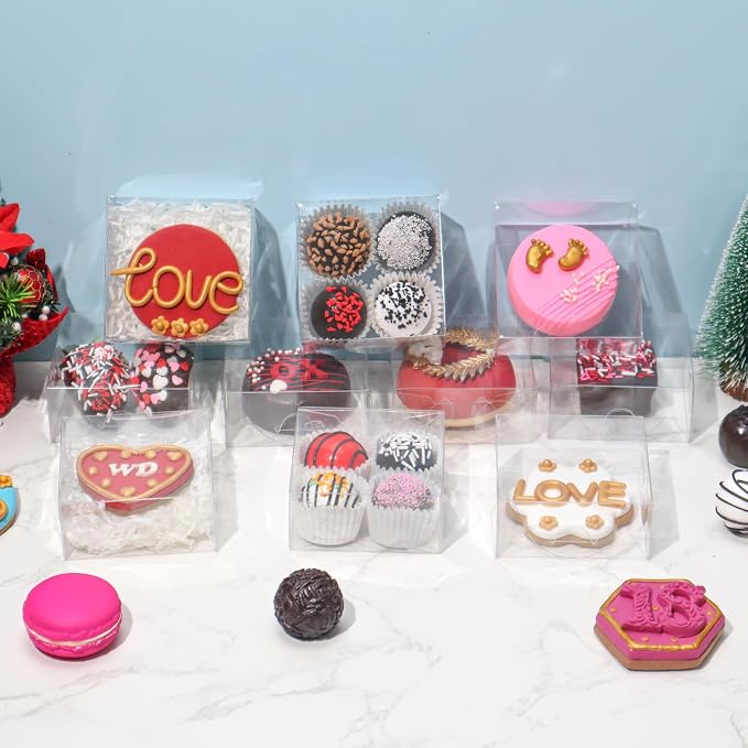 TEMLQPACK 50PCS 3¼"X3¼X1½ Inch Clear Boxes for Cookies, Soap, Chocolate Truffles, Donuts, Macarons, Chocolate-covered Cherries, Mini Bakery Items, Brownies