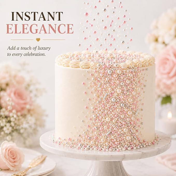 Confect Fusion Pink & Silver Sprinkles Mix - Pearl Sugar Cake Decorations, Dessert Toppings, Edible Confetti | Vegan, Gluten-Free, Nut-Free, Soy-Free, Dairy-Free, Palm Oil-Free- 4.2 Oz
