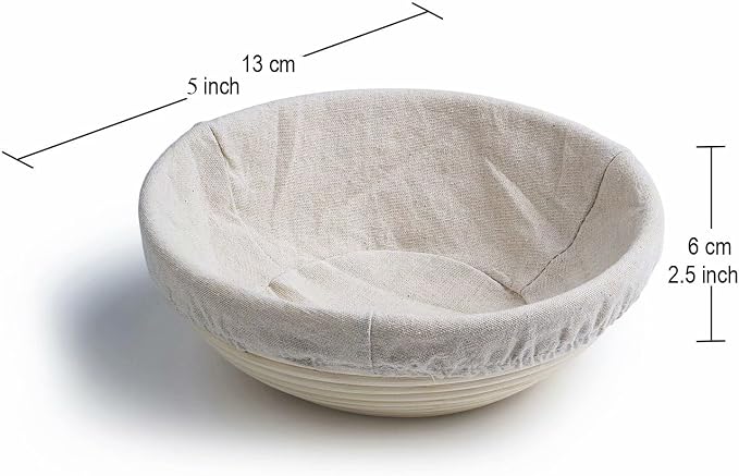 7 Inch Round Banneton Bread Proofing Basket 2 pcs Natural Rattan Cane Brotform Handmade& Linen Liner Cloth