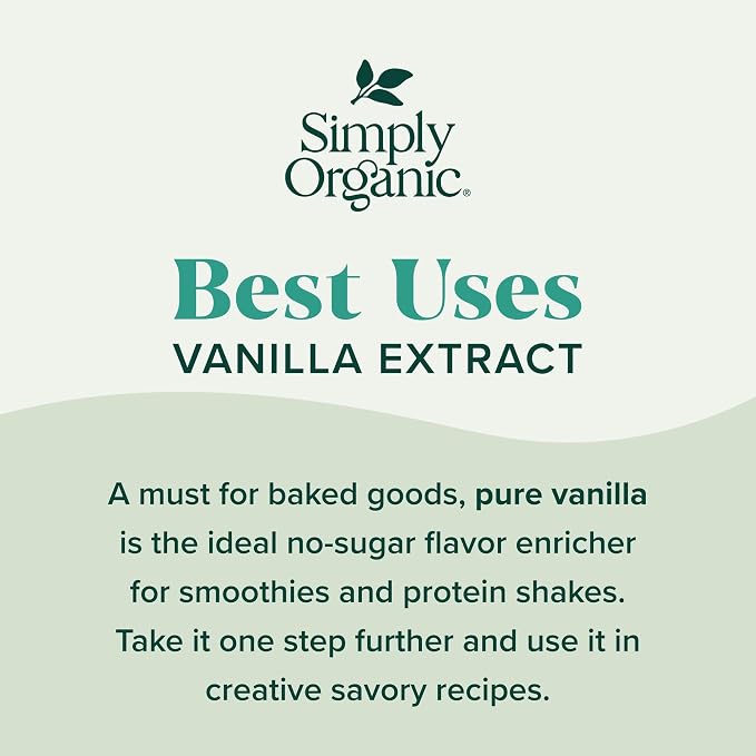 Simply Organic Pure Madagascar Vanilla Extract, 4-Ounce Glass Jar, Certified Organic, Gluten-Free, Sugar-Free Flavor For Smoothies