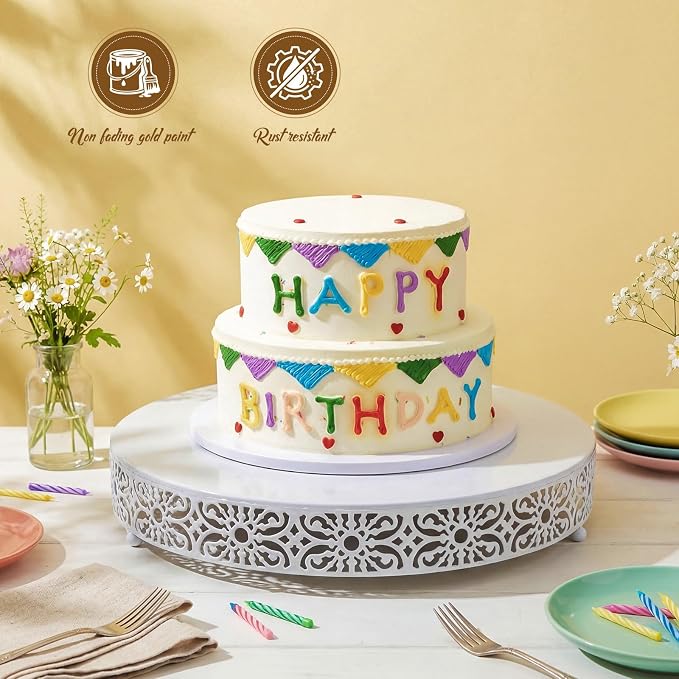 Wenqik 18 Inch Cake Stand Round Metal Cupcake Dessert Wedding Cake Stand Cookies Display Holder Fruit Food Serving Tray for Table Wedding Birthday Anniversary Party Decor (White)