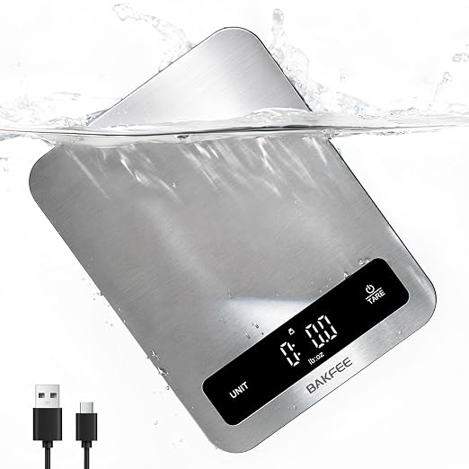 100% Waterproof Food Scale, IP67 Digital Kitchen Scale, Rechargeable (USB-C), 0.1oz/1g Precision, 22lb Capacity, Stainless Steel & Tempered Glass, for Cooking, Making Sourdough Bread, Black