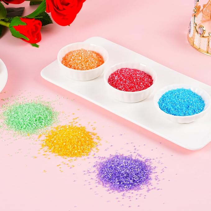 Sanding Sugar Crystals, 6.35 oz Edible Sparkling Sugar for Baking Topping, Cupcakes, Cookies, Ice Cream & Cake Decorating, Wedding Party Christmas Supplies, Orange, Purple, Green, Red, Yellow, Blue