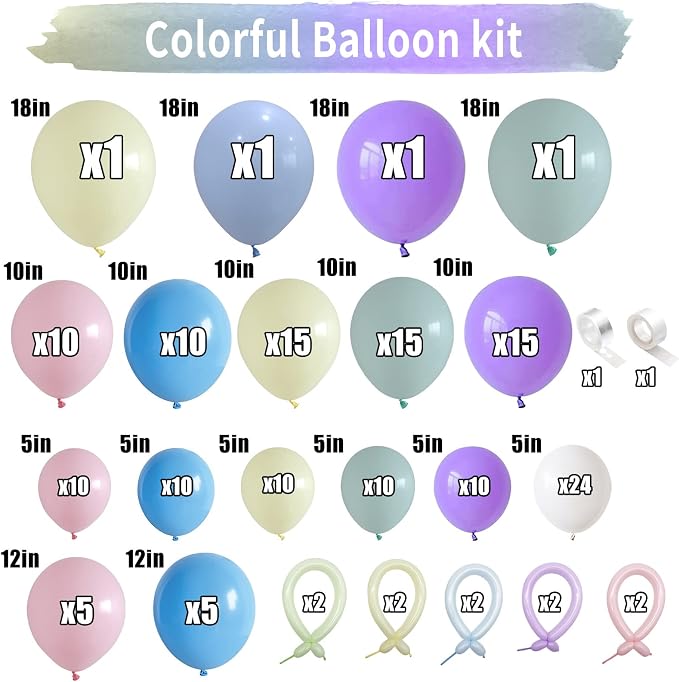 165 Pcs Pastel Balloon Garland Kit, Rainbow Pastel Color Balloon Arch, Colorful Candy Macaron Balloons Differents Size 18/12/10/5 Inch for Baby Shower Wedding Girl Princess Birthday Party Decoration