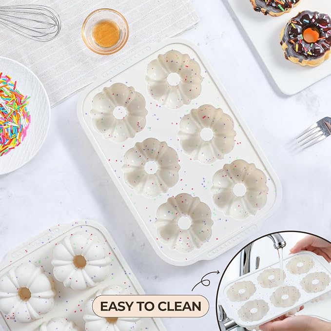 FUNBAKY 3 Inch Mini Fluted Tube Cake Pans for Baking with Metal Reinforced Frame, 2Pcs Silicone 6-Cavity Mini Flan Molds, Nonstick Baking Mold for Cupcake, Brownie, Donuts, Cornbread, Jello