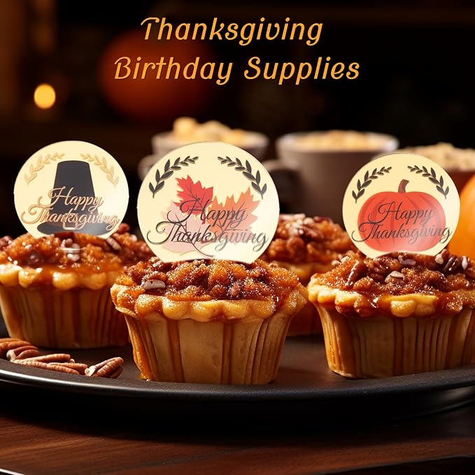 20 Pcs Happy Thanksgiving Cupcake Topper Acrylic Engraved Thanksgiving Cake Topper Pumpkin Themed Birthday Party Supplies Reusable Acrylic Decorations for Cakes Gift Boxes DIY Crafts
