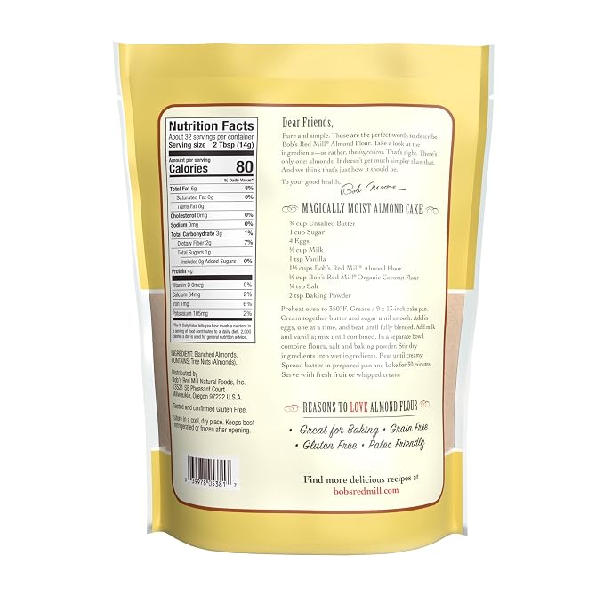 Bob's Red Mill Blanched Almond Flour, Finely Sifted - 1 Pound (Pack of 4) - Non-GMO, Gluten Free, Paleo, Vegan, Keto Friendly