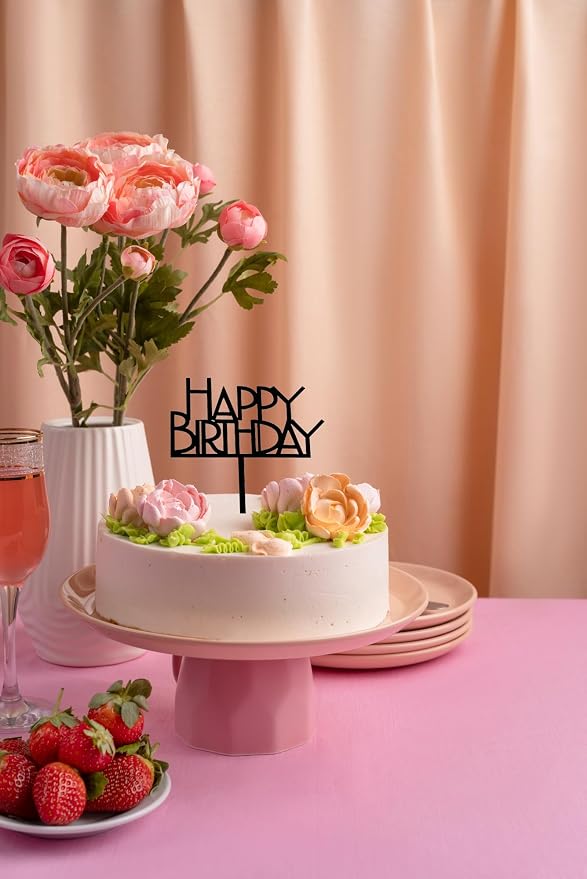 Happy Birthday Cake Topper Birthday cake Topper Decoration Supplies (Black A)