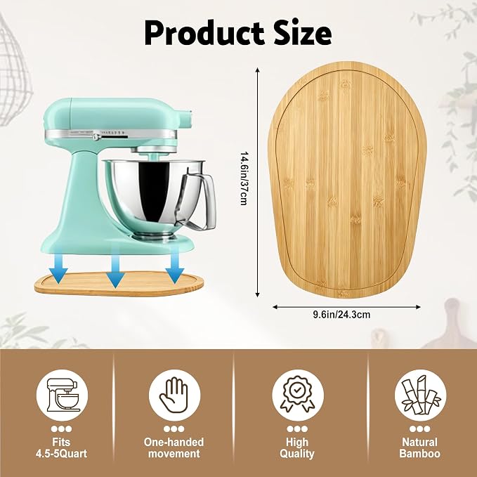 Mixer Slider Mat for KitchenAid 4.5-5 Qt Tilt Head Stand Mixers, Bamboo Moving Tray for Kitchenaid Artisan, Storage Organizer for Kitchen Countertop Accessories and Attachments (Bamboo, 4.5-5 Qt)