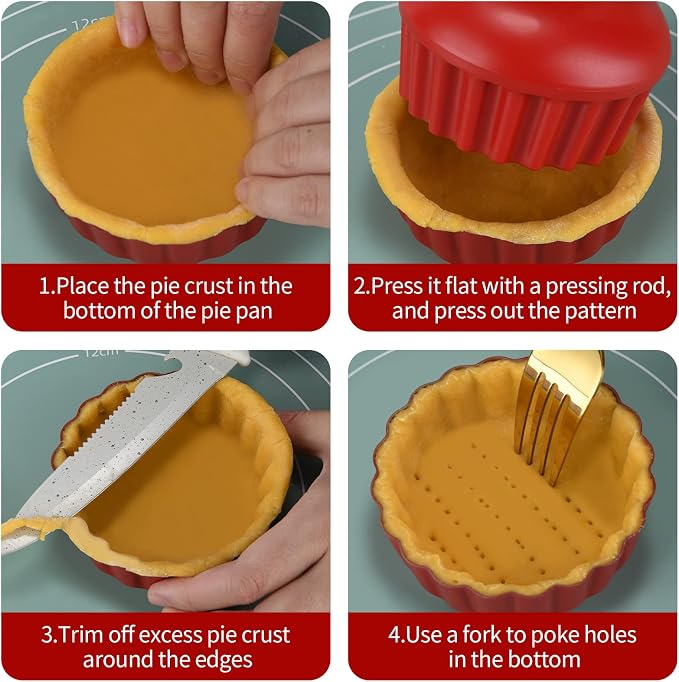 3-3/5 Inch Mini Tart Pans with Removable Bottoms, Round Mini Quiche Pans for Baking, Nonstick Cake Pans Set for Pies, Mousse Cakes, Dessert Baking (Red)