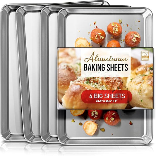 Eatex Aluminum Baking Sheet Set, 4 Pack Cookie Sheet Set, 21” x 15” Large Baking Pan Set, Cookie Sheets for Baking Nonstick, Baking Pans Set, Steel Baking Sheets for Oven, Big Sheet Pans for Baking