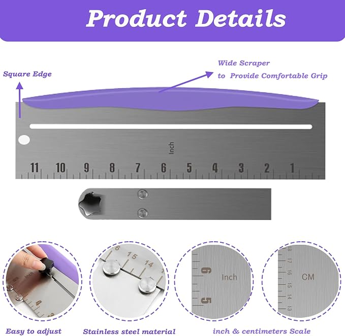 HAKUNA 12 Inch Stainless Steel Cake Scraper,Cake Scraper Smoother,Adjustable Kitchen Frosting Spatula Cake Leveler Tool,Cake Bench Scraper for Mousse,Cheese,Cream Cake Decorating Tools