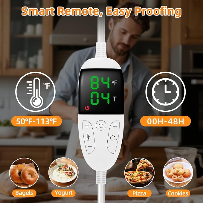 Foldable Bread Proofing Box with 50–113℉ Temperature Control & 12H Timer, Bread Proofer Warming Box with Metal Rack, for Sourdough, Pizza, and Yogurt