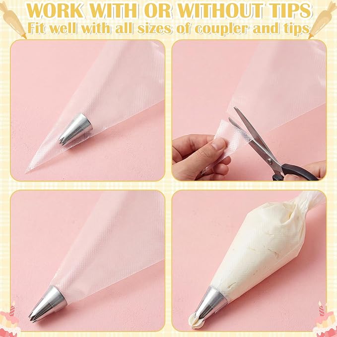Hushee 1000 Pcs Disposable Piping Bags 10 Inch Thick Tipless Pastry Bags Bulk Non Slip Icing Frosting Bag for Cake Decorating Cookies Royal Icing Baking Supplies