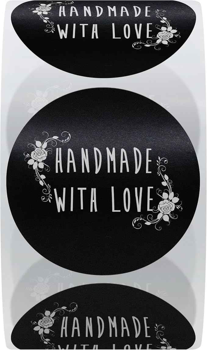 Hybsk 1.5" Inch Rose Floral Round Handmade with Love Stickers with Flowers Total 500 Labels Per Roll (White Rose Flowers)