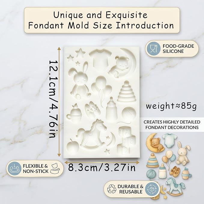 1Pc Rocking Horse Bunny Bear Silicone Mold 3D Balloons Stars ABC Blocks Cake Decorating Fondant Mold for Cake Toppers Candy Gum Paste Pastry Chocolate Sugarcraft Baking Supplies Birthday