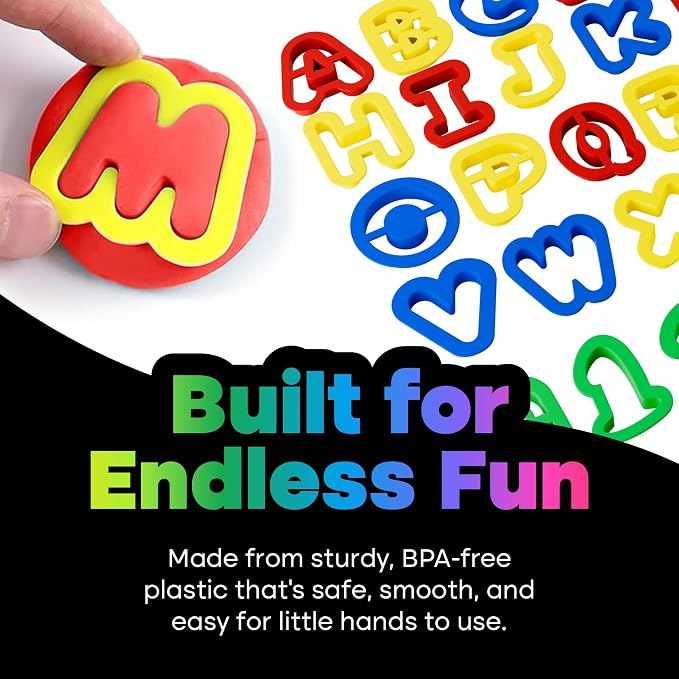 Hygloss 41-Piece Alphabet Cutters Set – ABC Letter and Number Mold Kit with Bright Colors – Educational Clay and Dough Tools & Accessories for Learning – Arts & Crafts for Kids Ages 3-6
