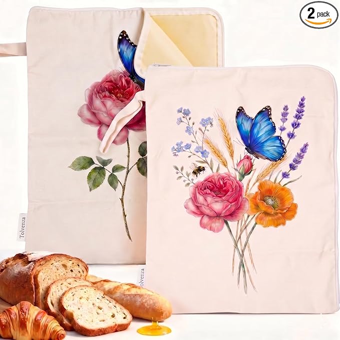 2 Pack Beeswax Bread Bags for Homemade Sourdough Bread, 17x13 Inch XL Reusable Cotton Bread Storage Bags with L-Shape Wide Zipper & Beeswax Lining for Freezer