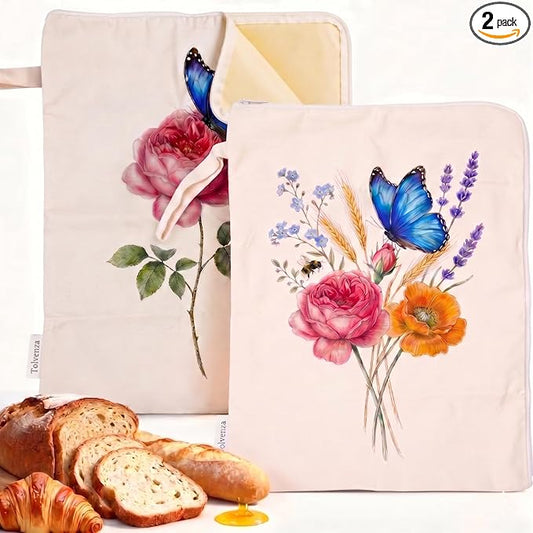 2 Pack Beeswax Bread Bags for Homemade Sourdough Bread, 17x13 Inch XL Reusable Cotton Bread Storage Bags with L-Shape Wide Zipper & Beeswax Lining for Freezer