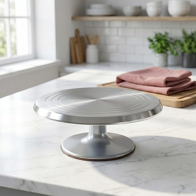 12 Inch Aluminium Alloy Revolving Cake Stand, Rotating Cake Turntable for Cake, Cupcake Decorating Supplies