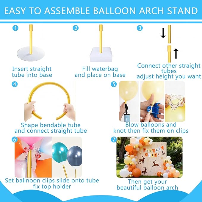 Balloon Arch Kit - Adjustable 8.2FT & 6FT Balloon Arch Stand with Base, Reusable Half Arch Balloon Stand Floor Frame for Birthday Wedding Baby Shower Holiday Graduation Events Decorations (Gold)