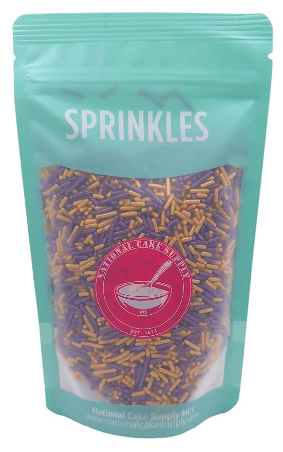 NCS Pearlized Purple & Gold Jimmies Edible Sprinkles – Cupcake, Cake & Cookie Decorations, 7 oz