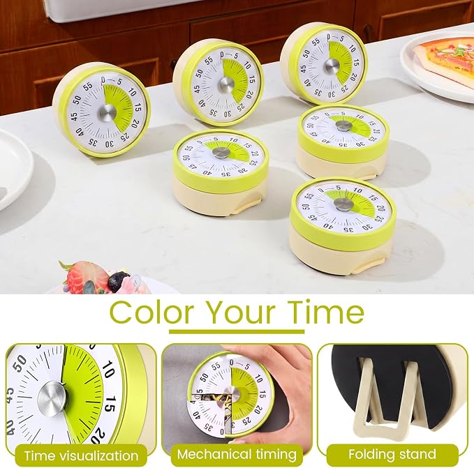 Blosssound 3 Pcs 60 Minute Visual Timers 3 Inch Mechanical Desk Countdown Timer with Magnetic Foldable Legs Hanging Hole Alarm Kitchen for Cooking Study Tool Meeting (Yellow)