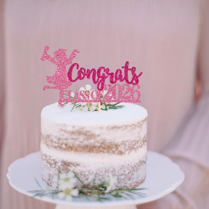 1 Pack Congrats Class of 2026 Cake Toppers Graduation Girl Cake Picks Glitter 2026 Graduation Cake Decorations for Theme High School Girls Graduate Cake Decorations Party Supplies Pink 2