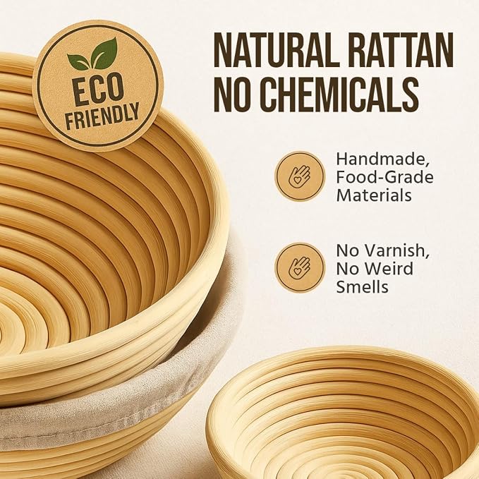 Complete Banneton Bread Proofing Basket Set - 9" Round & 10" Oval Baskets - Sourdough Starter Kit - Sourdough Bread Baking Tools and Supplies Include Dough Whisk, Scrub Brush, Lame - Complete Gift Kit