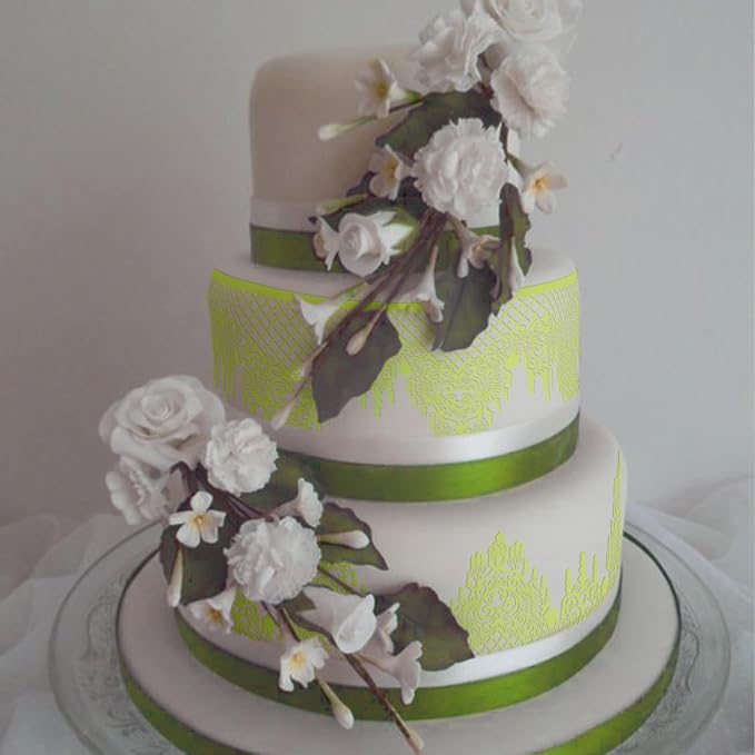 Large Pre-Made Ready to Use Edible Cake Lace Lattice Diamond Scallop Green 12-inch 10-Piece Set