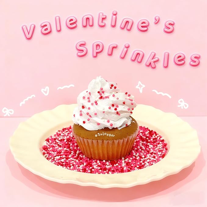 Valentines Red Sprinkles, 4oz Red Pink and White Nonpareils Sprinkles for Cake Decorating, Edible Balls for Cupcake Toppers Baking Cookie Ice Cream Dount Chocolate