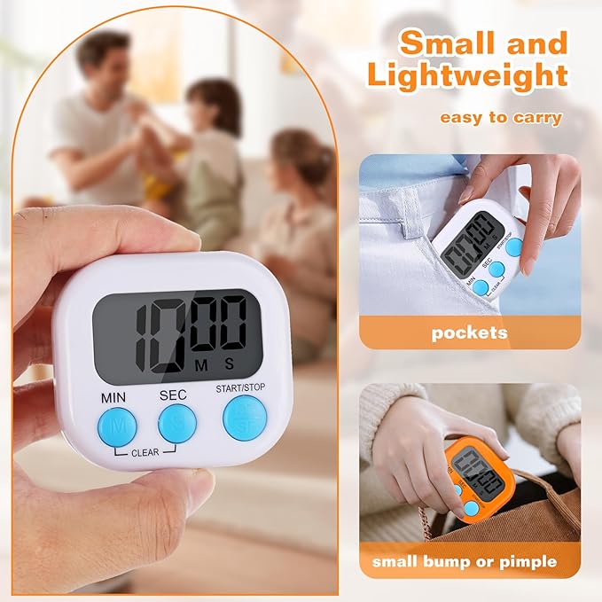 12 Pack Digital Kitchen Timers for Cooking, Small Magnetic Countdown Classroom Timers for Teachers Kids, Big Digits Loud Alarm Backing Stand Timer for Kitchen, Shower, Study, Work, Exercise Training