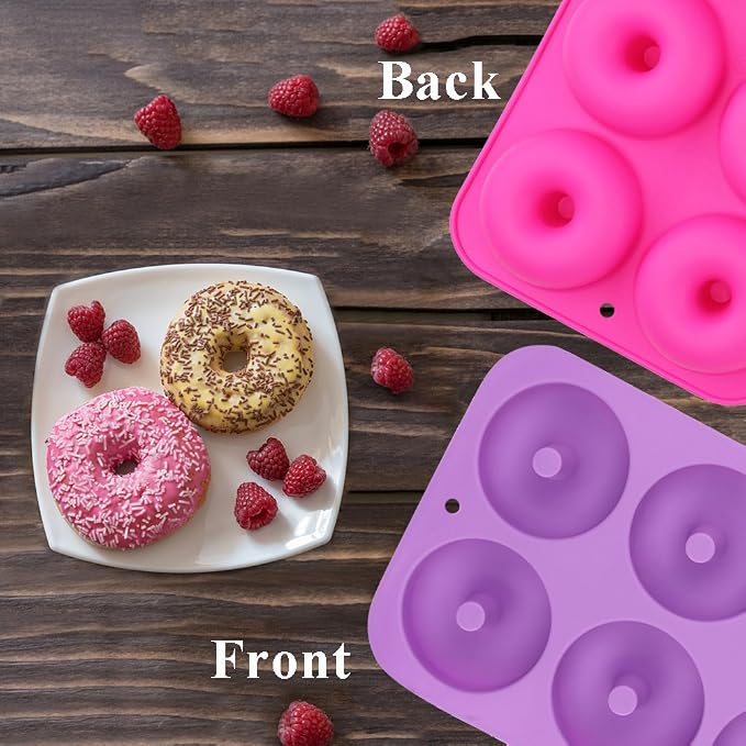 2-Pack Donut Pan Set, Messar Silicone Doughnuts Tin Baking Tray Maker Pan, Non-Stick Cake Mold, Easy to Bake Full Size Perfect Shaped Donuts to Sweeten Your "Hole" Day (Light purple & Rose red)