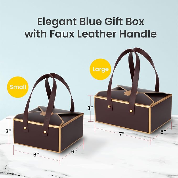 Hammont Cookie Boxes for Gift Giving - 4 Pack of Bakery Boxes, Easy to Assemble Decorative Cardboard Luxury Box with Faux Leather Handle Jewelry, Chocolate and Candy 5x7x3 Inches (Maroon) (HM1780)