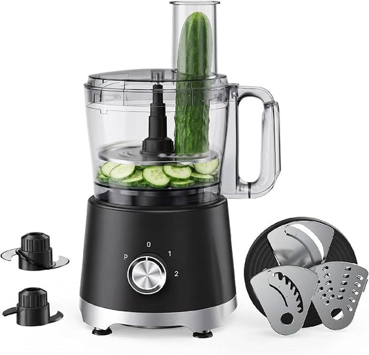 Food Processor 10.5 Cup (2.6QT), 600W Electric Food Chopper with 5 Stainless Steel Blades, 3-Speed Vegetable Chopper for Slicing, Shredding, Chopping & Dough Kneading, BPA-Free, Dishwasher Safe