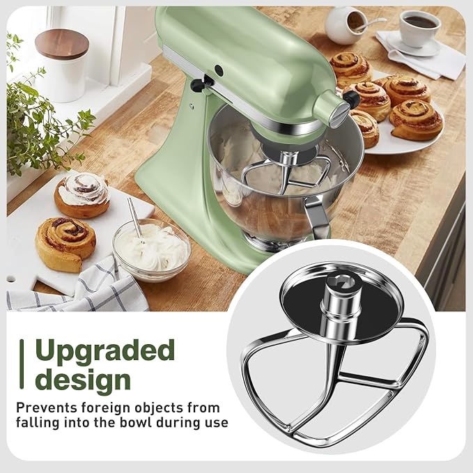 K45B Stainless Steel Flat Beater for KitchenAid Stand Mixer, Kitchen Aid Paddle Attachment Accessories, Fits 4.5-5 Quart Models, Polished, Dishwasher Safe