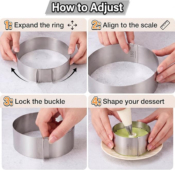Amylove 1 Pcs Adjustable 6-12 Inch Round Cookie Cutter, Circle Cookie Cutter Stainless Steel Round Cake Trimmer for Baking Kit Mousse Layered Cake Biscuit Food Tiramisu Pastry