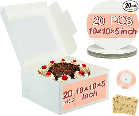 10x10x5 inch Cake Boxes,20 Pack Bakery Boxes with Window,and 10 Inch Round Cake Box,Cajas Pasteles for Cake Mother's Day,Pastries,Chocolates,Cookies,Pie,Birthday Party,Wedding