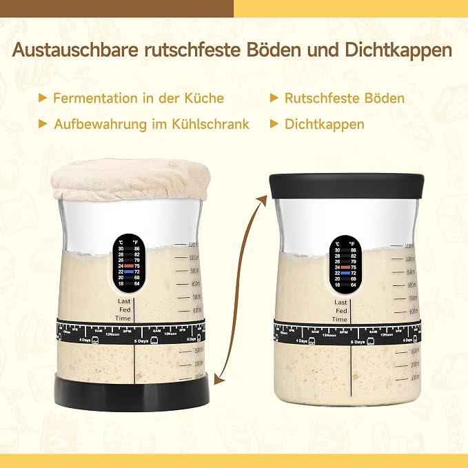 Coco Bird Pro Sourdough Starter Kit- 50oz Large Capacity Sourdough Starter Jar, 17 Flavorful Fermentation Recipes, Sourdough Bread Baking Supplies for Making Delicious Sourdough Breads(2 Sets)