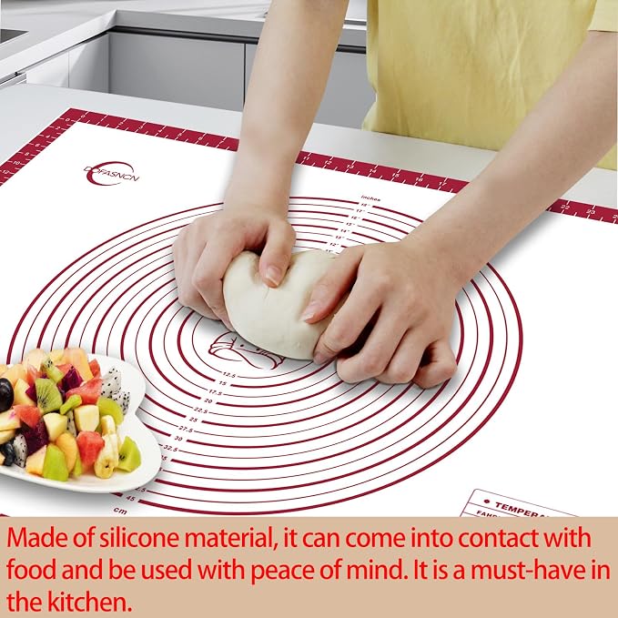 Silicone Pastry Mat Dough Baking Bread Sourdough Fondant Pie Dough Pizza,Silicone Baking Mat Cookie Sheet for Kitchen Counter with Measurements 32x24" Red