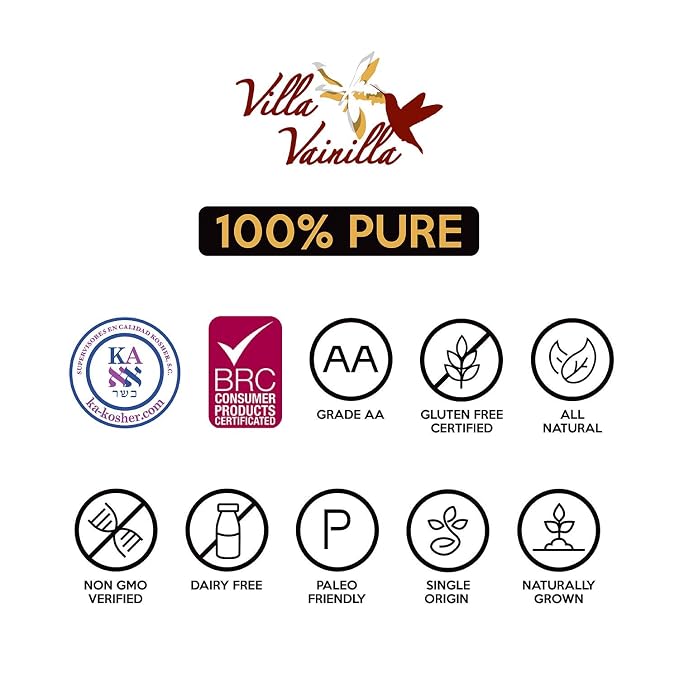 Villa Vainilla Pure Vanilla Extract - Premium Concentrated, Real, Natural, Gourmet Flavor from Mexico (8.4 Fl Oz Pure Vanilla Extract)