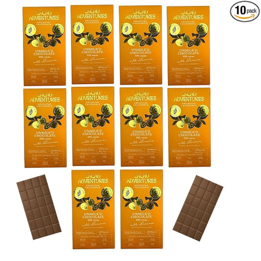Cacao Adventures - Plant based milk chocolate | Unmilk'd Chocolate Bar with Lucuma | Dairy Free Milk Chocolate | Ceremonial Grade Cacao | Natural | Ethically Sourced Sustainably Grown | (1.76 oz - Pack of 10)