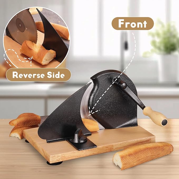Manual Bread Slicer, Versatile Hand-Crank Bread Slicer for Bakeries, Coffee Shop, Home Kitchen with Suction Cup Can Adjustable Thickness