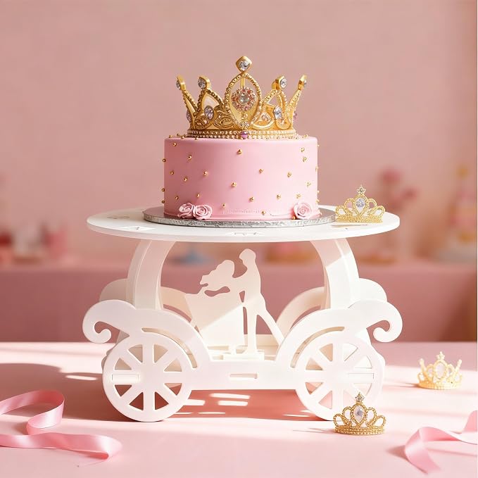 Lallisa 12" Princess Cake Stand White 3D PVC Cake Decorations with Prince and Princess Themed Holder Dessert Stand Centerpieces for Wedding Winter Birthday Party Supplies