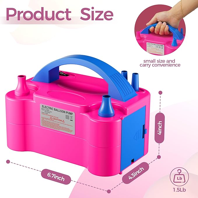 Balloon Pump - Electric Dual Nozzle Air Pump for Balloon, Portable Balloon Blower Save Time and Effort, Balloon Inflator for Parties and Decorations - 110V-120V, 600W